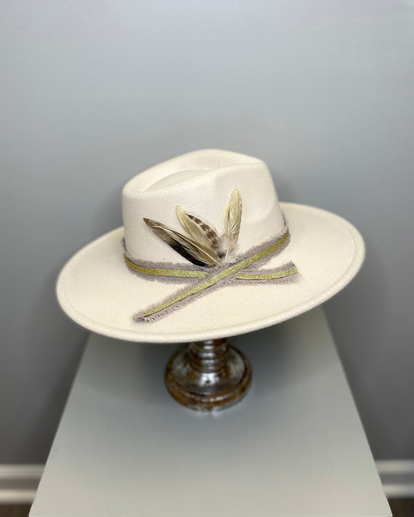Ivory w Gold Ribbon Hat
