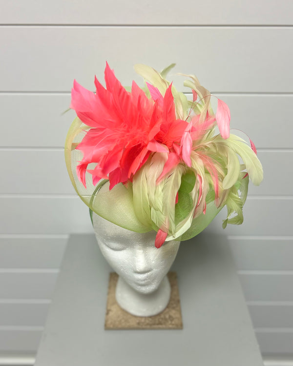 Lime Green Fascinator w/ Coral