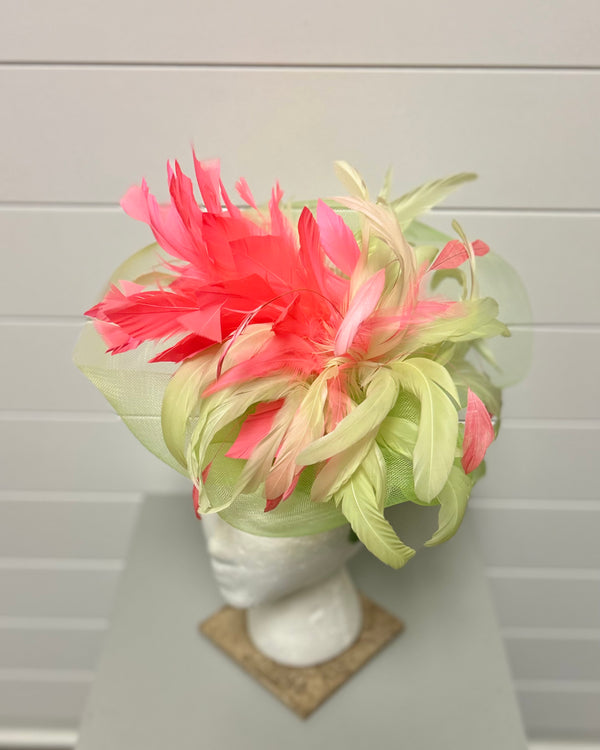 Lime Green Fascinator w/ Coral
