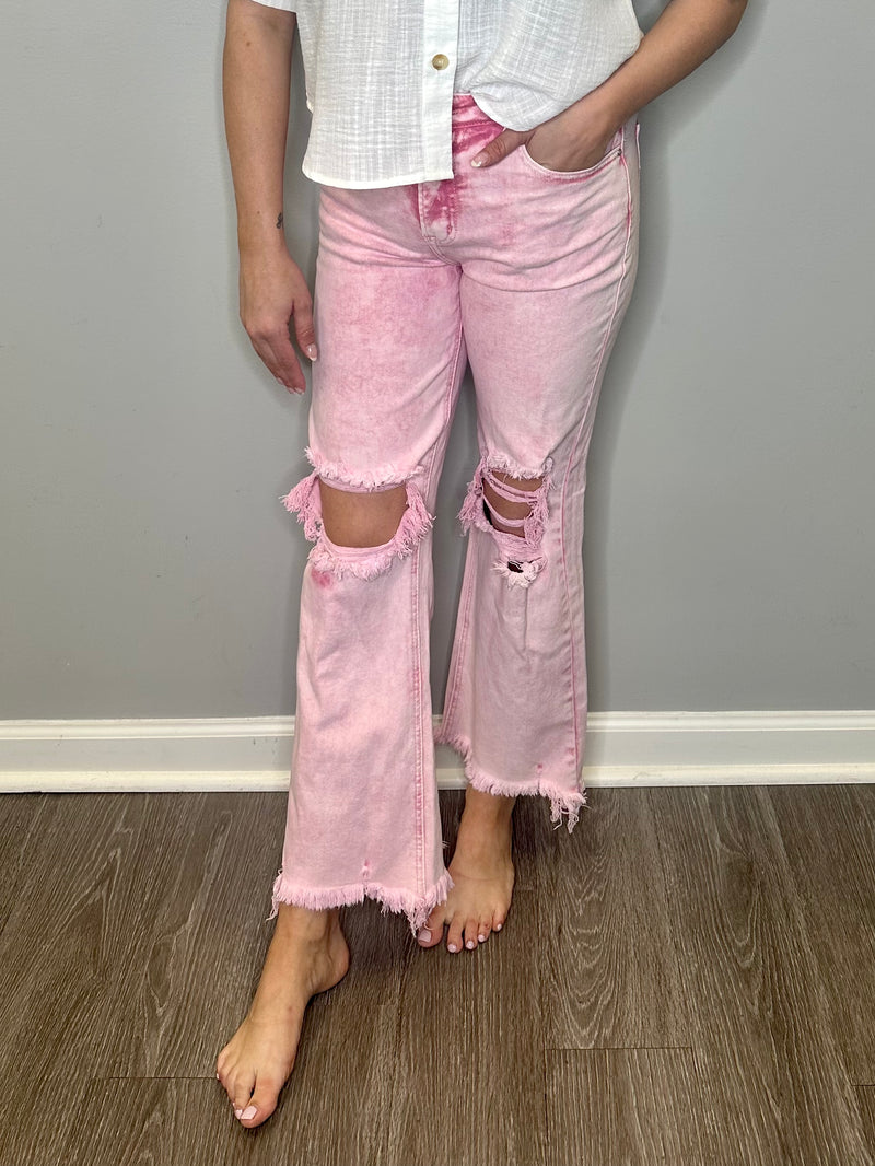 Pink Acid Wash Distressed Jean