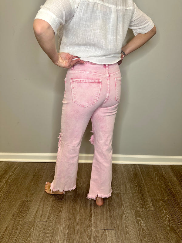 Pink Acid Wash Distressed Jean