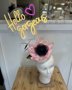 Cream Fascinator w/Navy & Pink