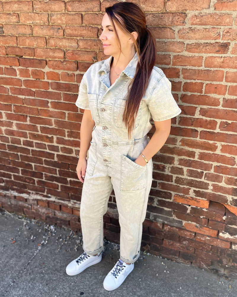 Acid Wash Utility Jumpsuit