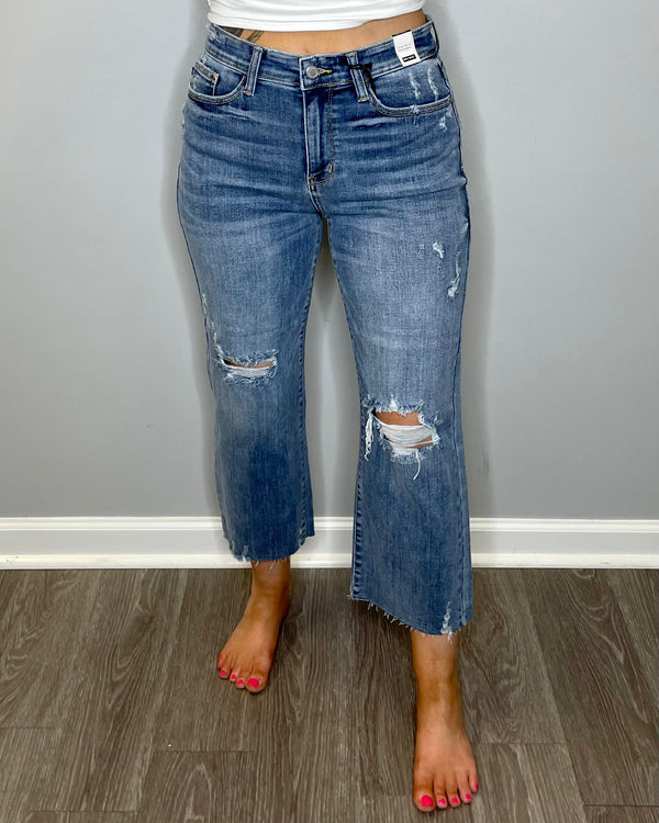 High Rise Distressed Crop Denim