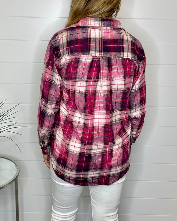 Fuschia Bleached Out Flannel Top