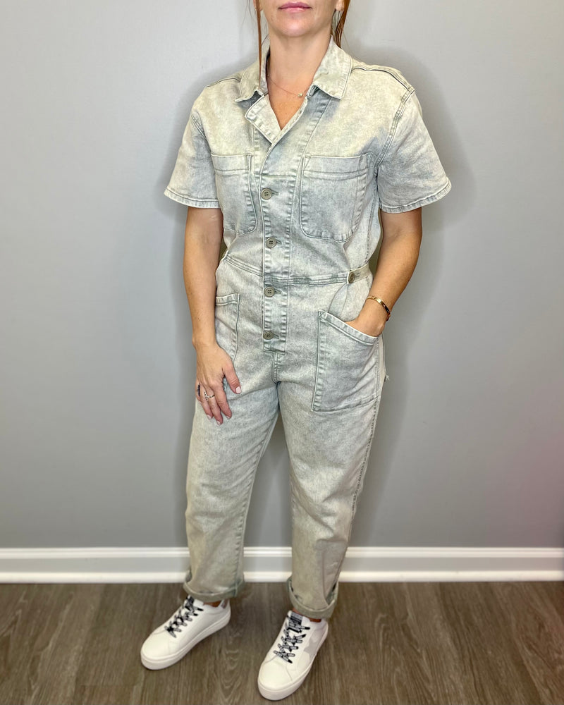 Acid Wash Utility Jumpsuit