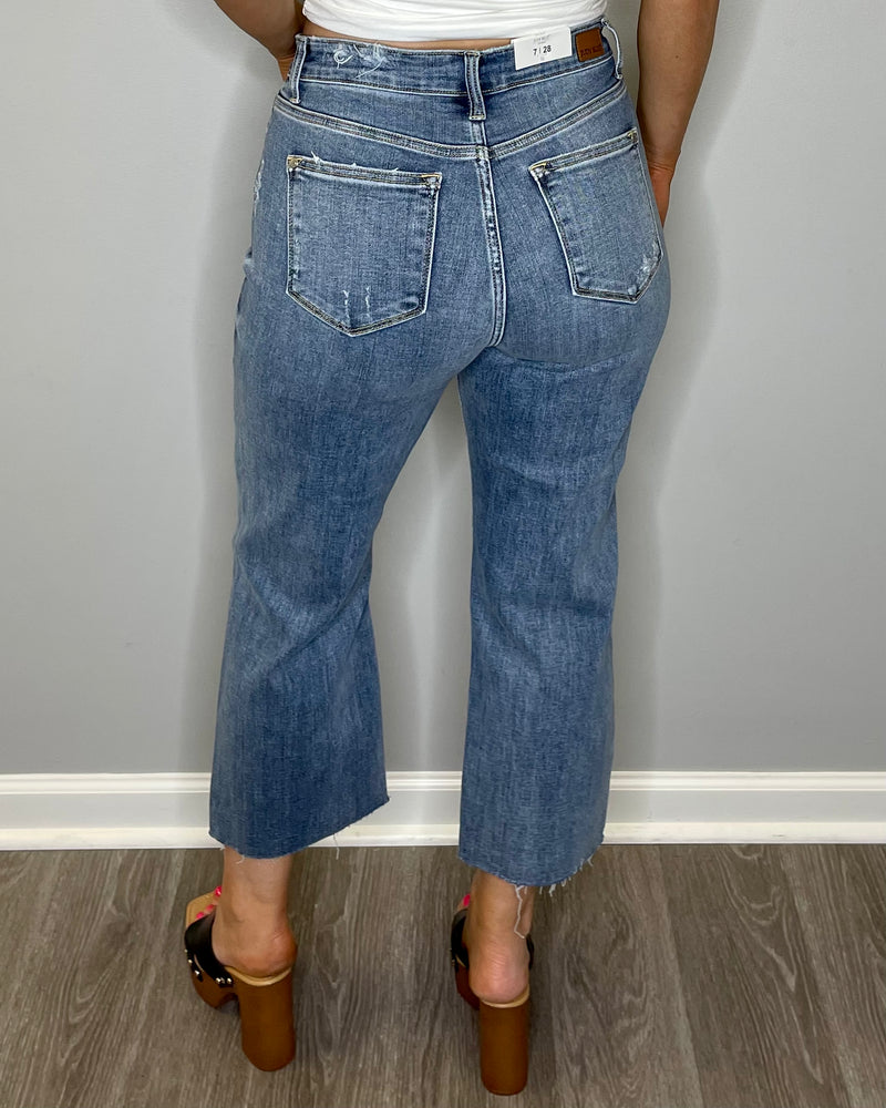 High Rise Distressed Crop Denim