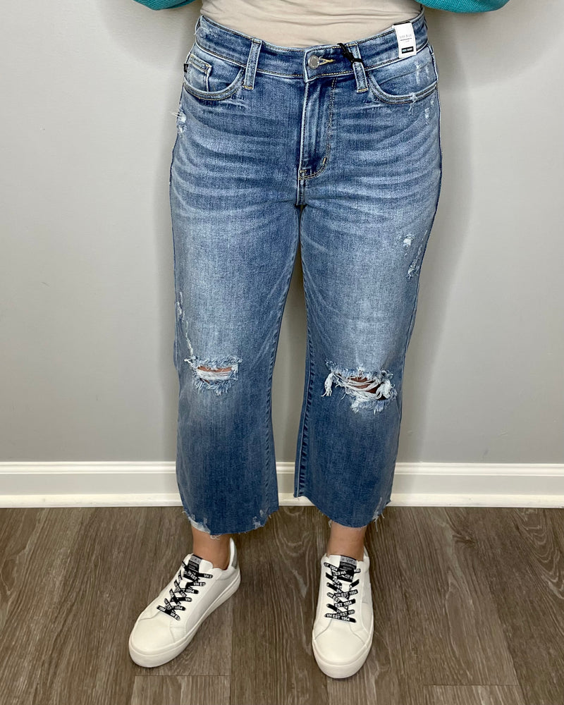 High Rise Distressed Crop Denim