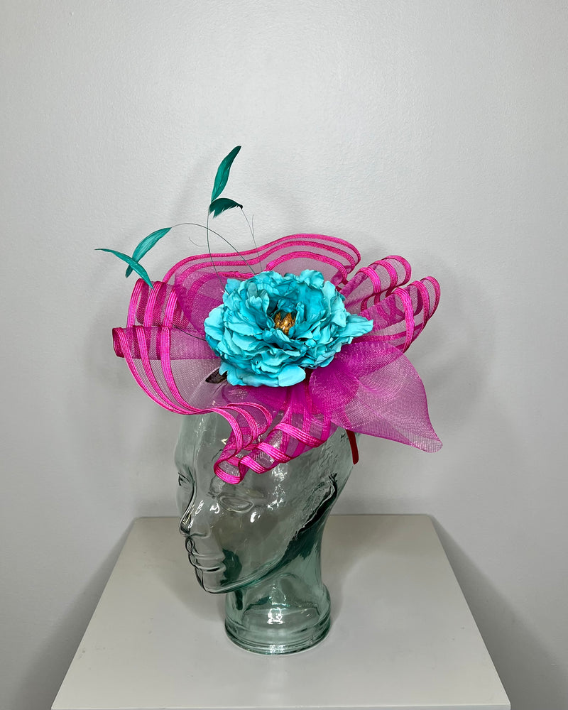 Hot Pink Fascinator w/Blue