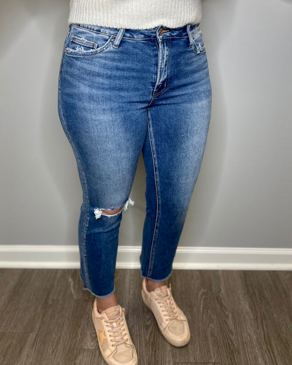 Mid Rise Straight Crop Jeans