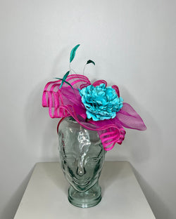 Hot Pink Fascinator w/Blue