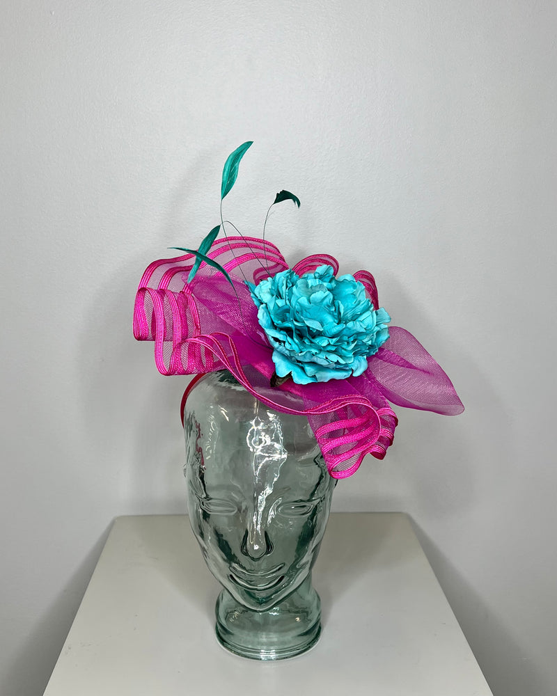 Hot Pink Fascinator w/Blue
