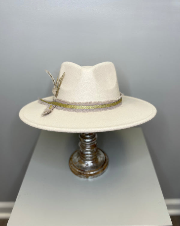Ivory w Gold Ribbon Hat