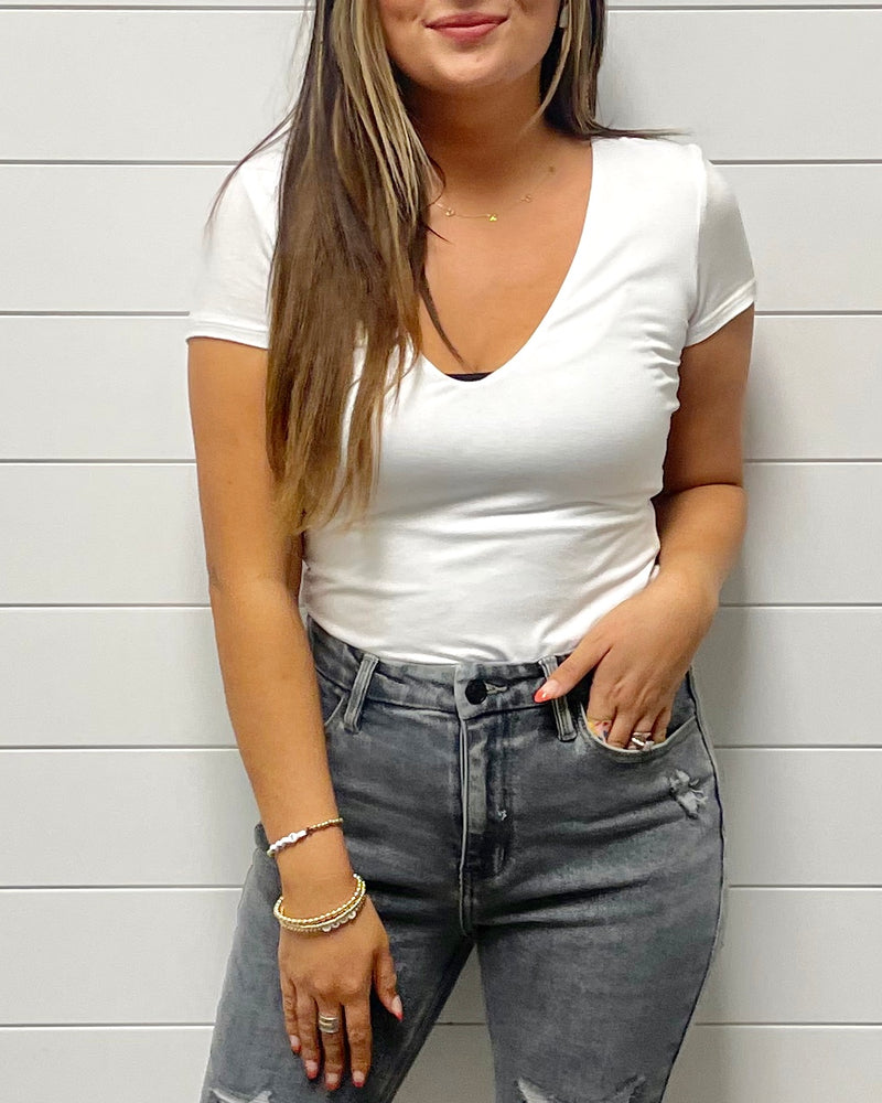 White Deep V Top
